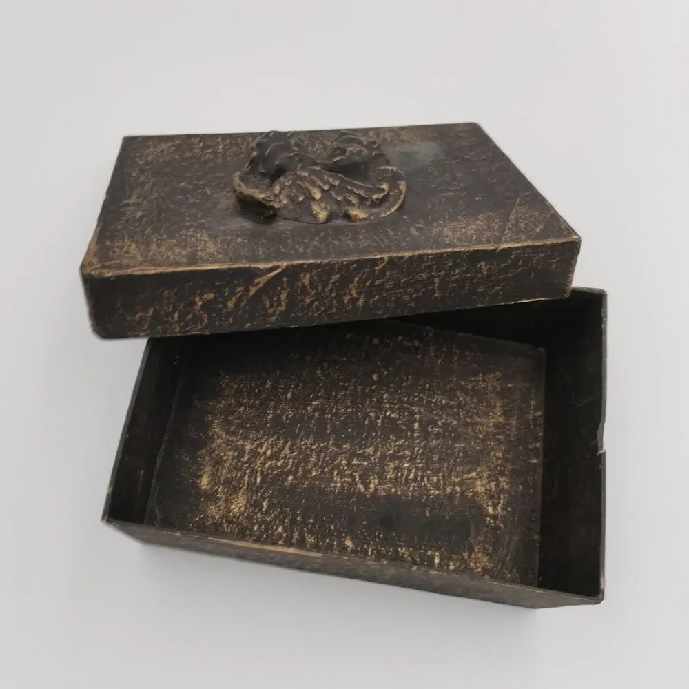 Angel Cherub Gift Box Hard Cardboard Forged Vintage Looking‎ Brown 7x5x3 Inches
